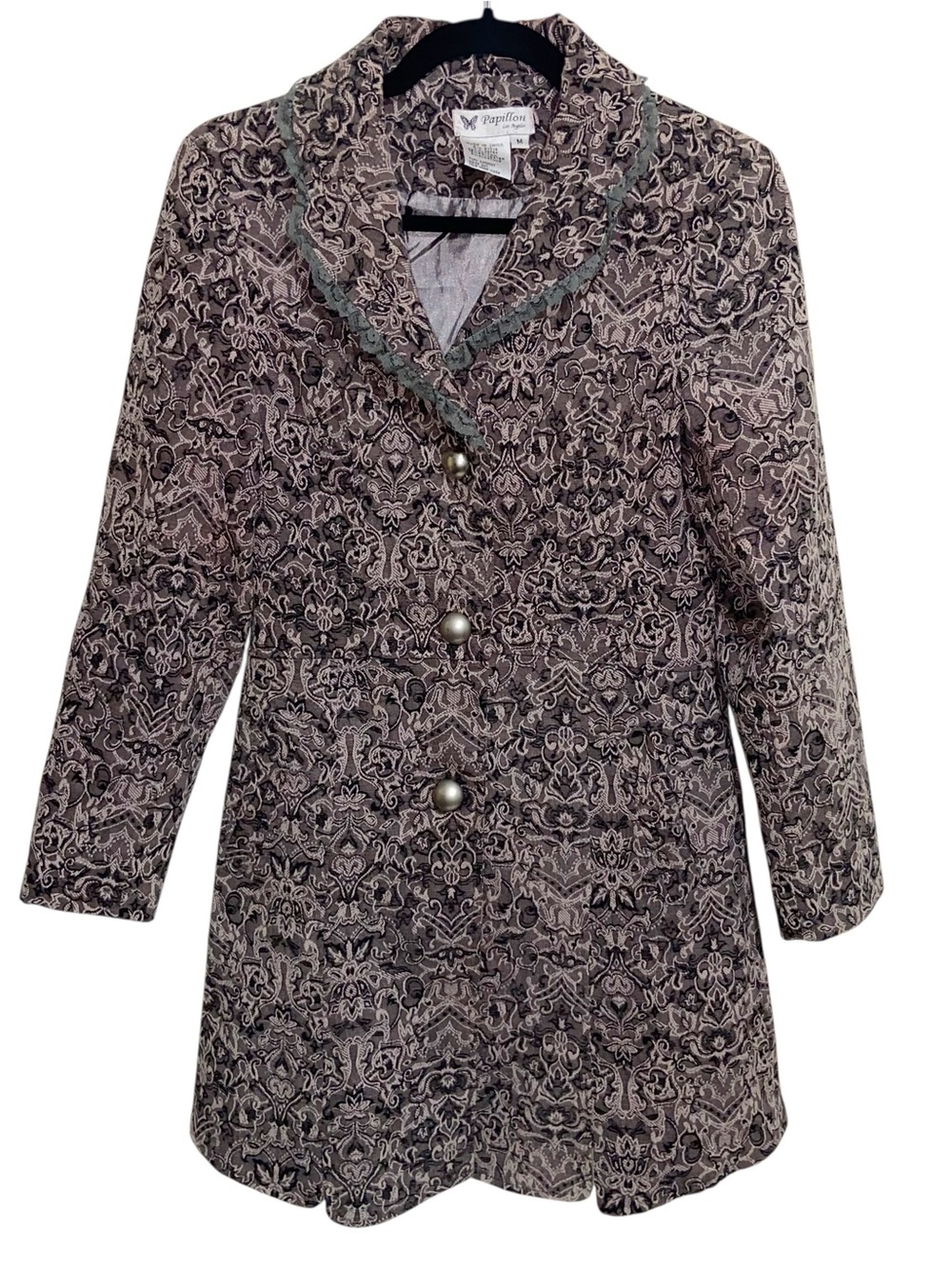 Papillon Jacket Womens Medium Tapestry Jacquard Coat Ruffle Collar Steampunk Vtg